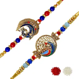 MEIRA JEWELLERY Set Of 2 Designer Rakhis With Greeting Card & Roli Chawal-image-35