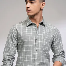 KETCH Men Slim Fit Cutaway Collar Grid Tattersall Checked Cotton Formal Shirt-image-58