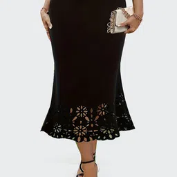 DressBerry Cut-Out Detail Printed A-Line Midi Skirt-48
