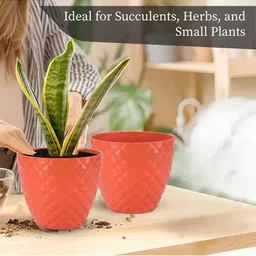Kuber Industries Orange Colored & Red 2 Pieces Diamond Pattern Durable Planters image 2