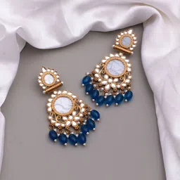 BELWICK Brass-Plated Kundan Studded And Pearls Beaded Circular Drop Earrings-54