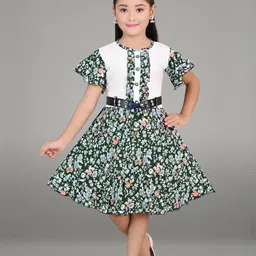 CHANDRIKA Girls Green Viscose Rayon Dresses-picture-12