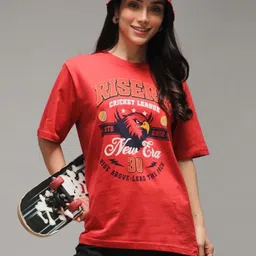 DILLINGER Women Graphic Printed Round Neck Cotton Oversized T-shirt-10