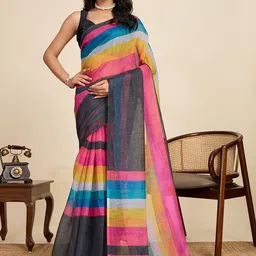 Moda Rapido Women Black Designer Linen Printed Ethnic Saree-picture-27