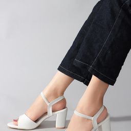 ALBELA White Block Heel Sandals-image-84