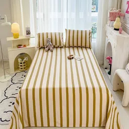 JC HOME Beige & Brown Striped 140 TC Single Size Bedsheet Set-picture-24