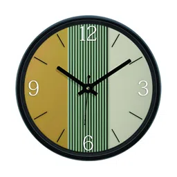 Aura Green Striped Printed Analogue Round Shaped Contemporary Wall Clock-image-119