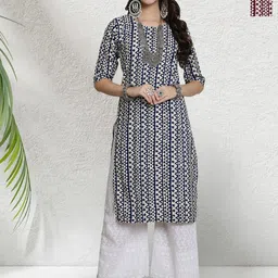 HERE&NOW Women Geometric Printed Side Slits Regular Straight Kurta-15