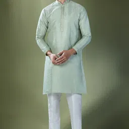 RNG Safawala Men Regular Thread Work Dupion Silk Kurta with Trousers-picture-3