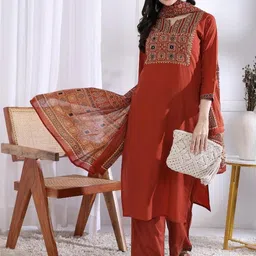 KALINI Maroon Pure Cotton Kurta Sets-picture-55