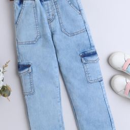 BRIGHT STARS KIDSWEAR Girls Denim Multipocket Cargo Style Elasticated Jeans-image-97