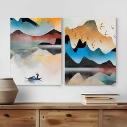 Myntra Elegant Homes White & Blue 2 Pieces Canvas Abstract Wall Art-image-77