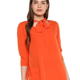 Qurvii Women Solid Tie-Up Neck A-Line Tops-image-62