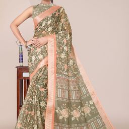 SIMPLYETHNIC Floral Printed Zari Saree-image-89