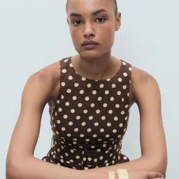 MANGO Polka Dots Printed Flared Fit Jumpsuit with Belt image 2