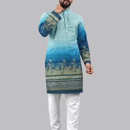 HERE&NOW Men Geometric Printed Thread Work Kurta-image-22
