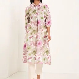 RANGMANCH BY PANTALOONS Floral Printed Shirt Collar Straight Kurta-52