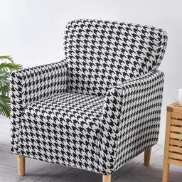 HOUSE OF QUIRK Black & White Single Seater Printed Polyester Sofa Cover With Arms-10