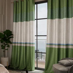 Stoa Paris Versailles Olive Green & White Set of 2 Geometric Long Door Curtains-21