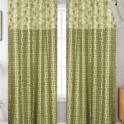 Winnsun Green & White Set of 2 Floral Room Darkening Door Curtain-image-93