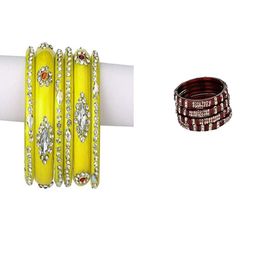 SOMIL Set of 10 Yellow Alloy Artificial Stones & Beads Bangles-image-91