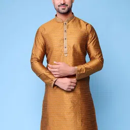 AURIK Geometric Printed Mandarin Collar Silk Straight Kurta-picture-7