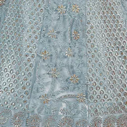 ODETTE Floral Embroidered Thread Work Soft Net Semi-Stitched Lehenga & Blouse With Dupatta image 3