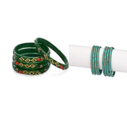1ST TIME Set Of 12 Green Alloy Artificial Stones & Beads Antique Bangles-picture-9