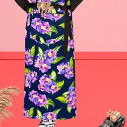 ArtzFolio Black & Violet Printed Cotton Waist Apron-image-93