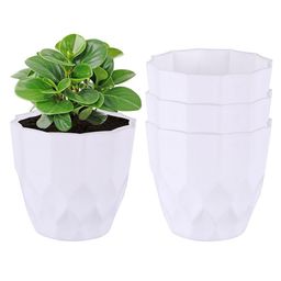 Kuber Industries 4 Pieces White Textured Flower Pot Planters-58