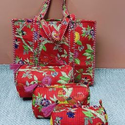 Gulaab Jaipur Unisex Floral Printed Structured Pure Cotton Tote Bag With 3 Pouches-8