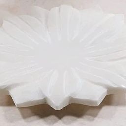 Marble Small Floral shape(Lotus) Plate | White Stone Serving Tray 6 inch Platter Half Plate-image-7