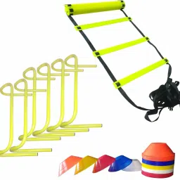 Combo of Plastic Flat Adjustable Speed Agility 4m Ladder with 10 Rungs, 6-Pieces 6-inch Agility Tube Hurdle and 40 Saucer Cones PVC Speed Hurdles-22
