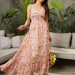 SASSAFRAS Floral Print Georgette Maxi Midi Dress-image-81