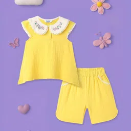 Nauti Nati Girls Girls Embroidery Detail Peter Pan Collar Cotton Top and Shorts Set-image-71