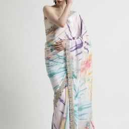 Jaipur Kurti Embroidered Tie And Dye Satin Saree-image-12