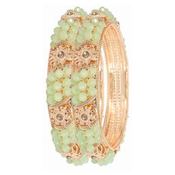 ZULKA Set of 2 Metal with Zircon Gemstone & Colourful Beads Kada-image-33