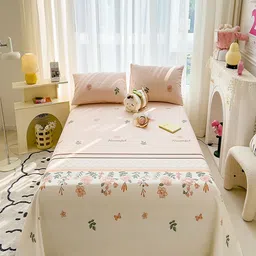 JC HOME Peach & Green Printed 140 TC Queen Bedsheet Set- 2.0 m x 2.4 m-12