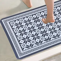 HomeCloud Black & White Geometric Printed Microfiber Rectangular Floor Mat image 2