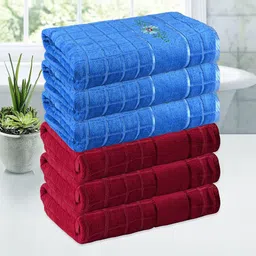 Kuber Industries Red & Blue 4 Pieces Striped 260 GSM Bath Towels-26