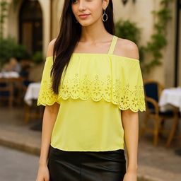 Moda Rapido Women Lime Green Solid Polyester Off-Shoulder Casual Top-picture-28