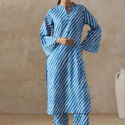 Moara Leheriya Printed Mandarin Collar Pure Cotton Kurta With Trousers-30