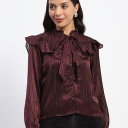 Madame Women Vertical Striped High Neck Top-image-57