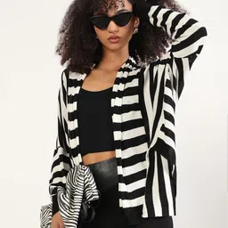 SHOWOFF Cotton V-Neck Striped Shrug-picture-39