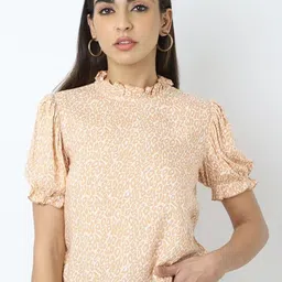 SAKURA Polka Dot Print Slit Sleeve Liva Top-picture-11