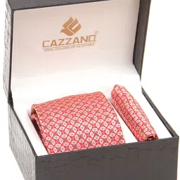 Cazzano Men Printed Neck Tie With Pocket Square Accessory Gift Set-29