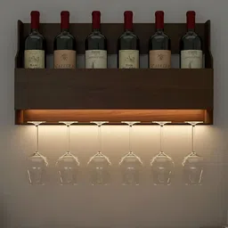 DEKORSTATION Brown Walnut Finish Wood Bar Wall Shelf-25