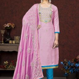SAINOOR Embellished Semi-Stitched Dress Material-image-80