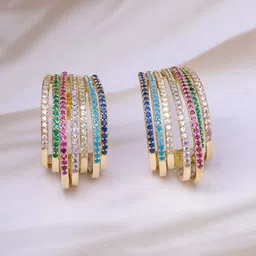 Rubans 22K Gold-Plated Multicolor AD & Cubic Zirconia Studded Hoop Earrings-3
