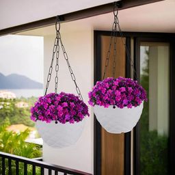 Kuber Industries White 2 Pieces Textured Durable Hanging Planters-19